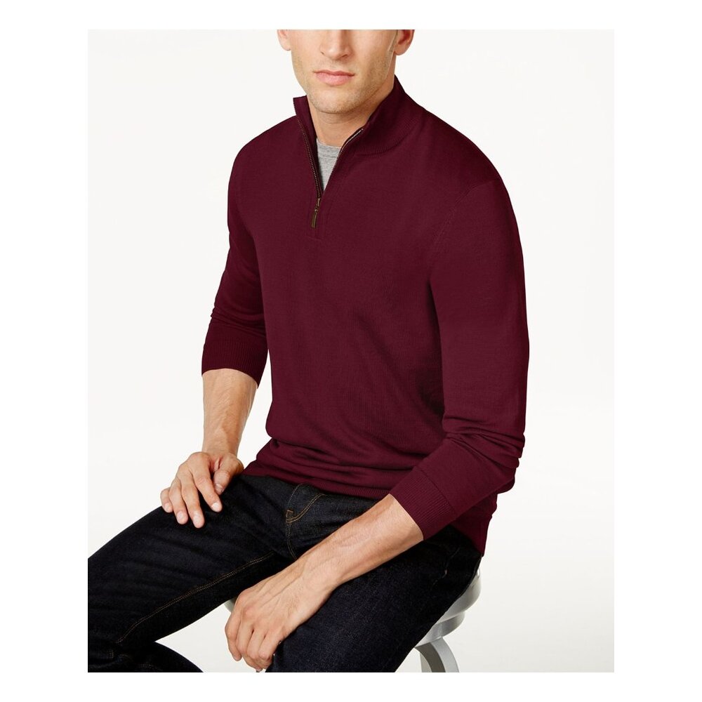 CLUB ROOM Mens Maroon Collared Merino Blend Pullover Sweater Size L